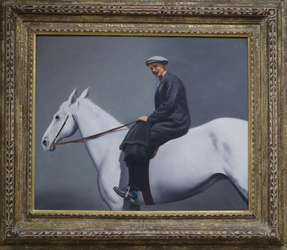 M. Miyauchi, oil on canvas, Rider upon white horse, signed, 49 x 60cm,